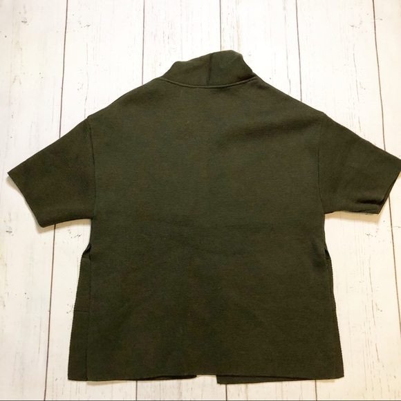 Ma’ry’ya olive green short sleeve open front poncho cardigan sweater Italy wool - Picture 2 of 6